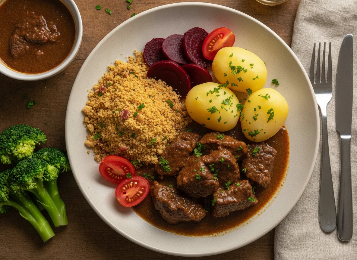 Prato Feito Brasileiro com Carne de Panela e Acompanhamentos photo