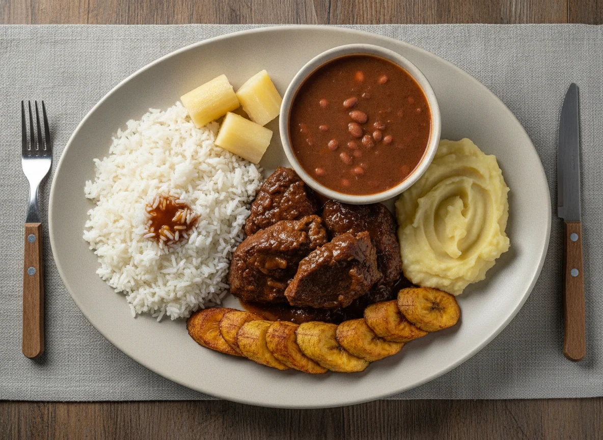 Prato Feito Brasileiro com Carne de Panela e Banana Frita photo