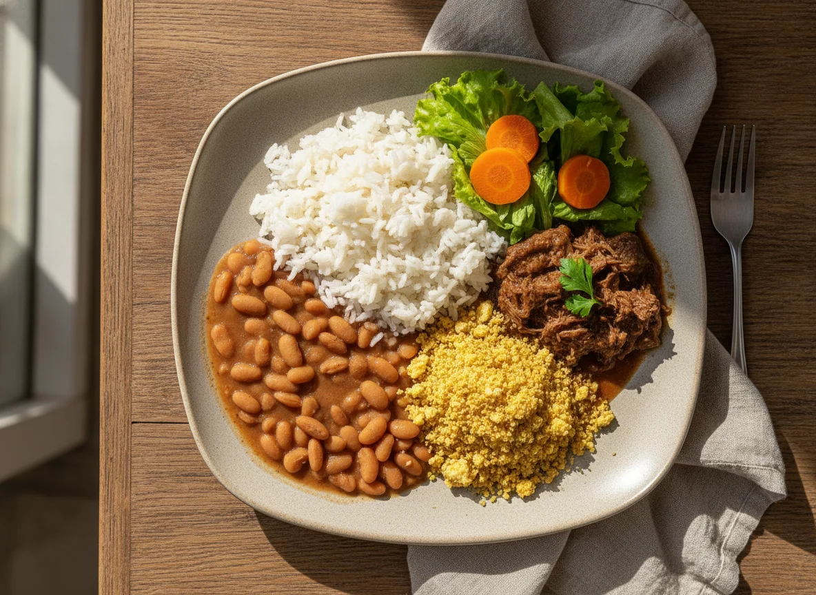Prato Feito Brasileiro com Carne de Panela e Farofa photo
