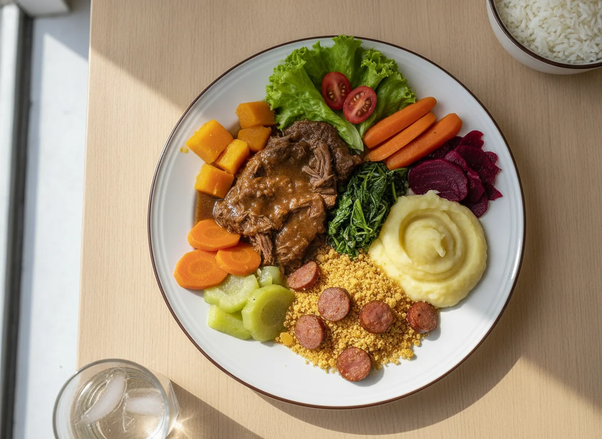 Prato Feito Brasileiro com Carne de Panela e Guarnições photo