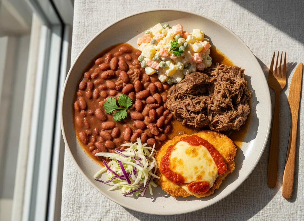 Prato Feito Brasileiro com Carne de Panela e Salada de Maionese photo
