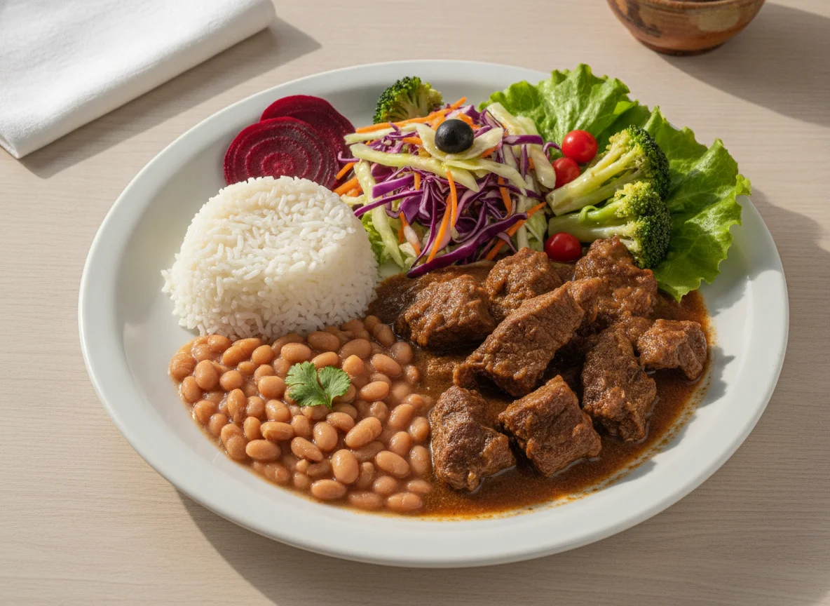 Prato Feito Brasileiro com Carne de Panela e Salada photo