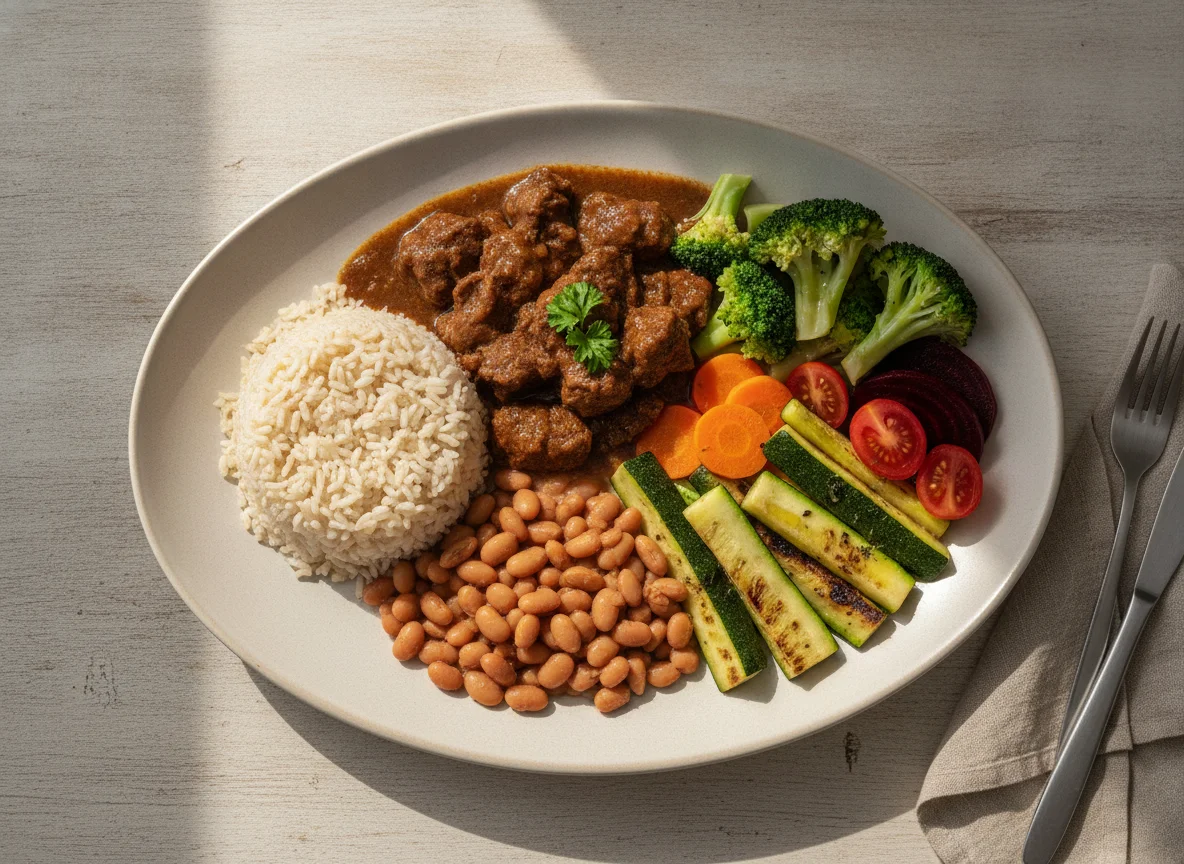 Prato Feito Brasileiro com Carne de Panela e Vegetais photo