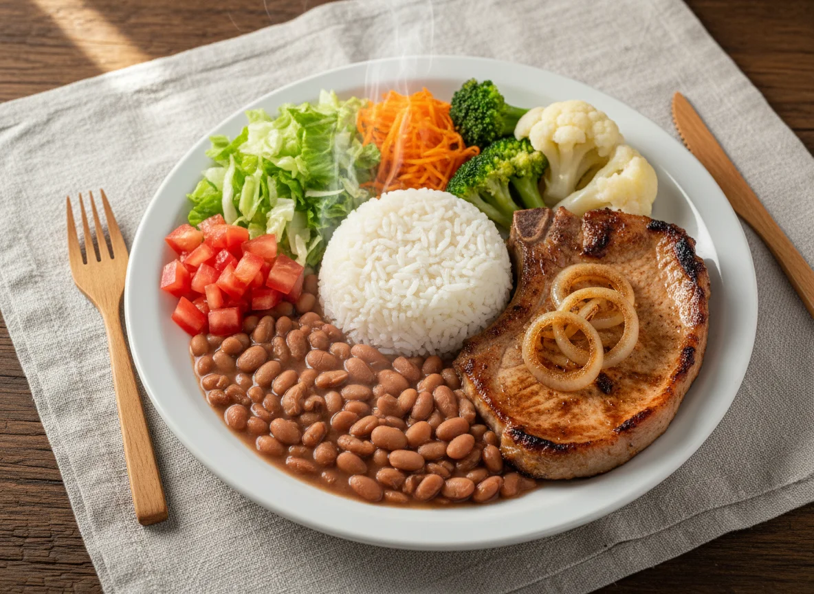 Prato feito brasileiro com carne de porco photo