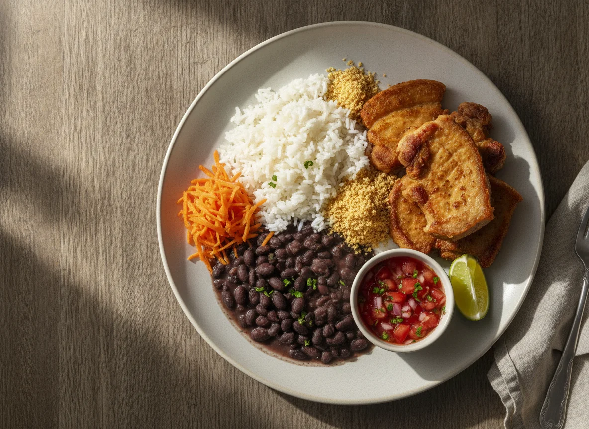 Prato Feito Brasileiro com Carne de Porco e Vinagrete photo