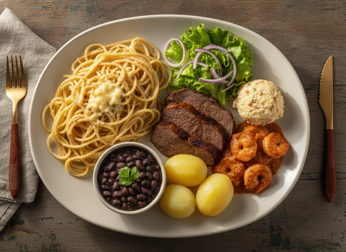 Prato Feito Brasileiro com Carne e Camarão photo