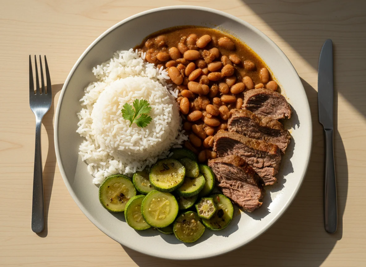 Prato feito brasileiro com carne e legumes photo