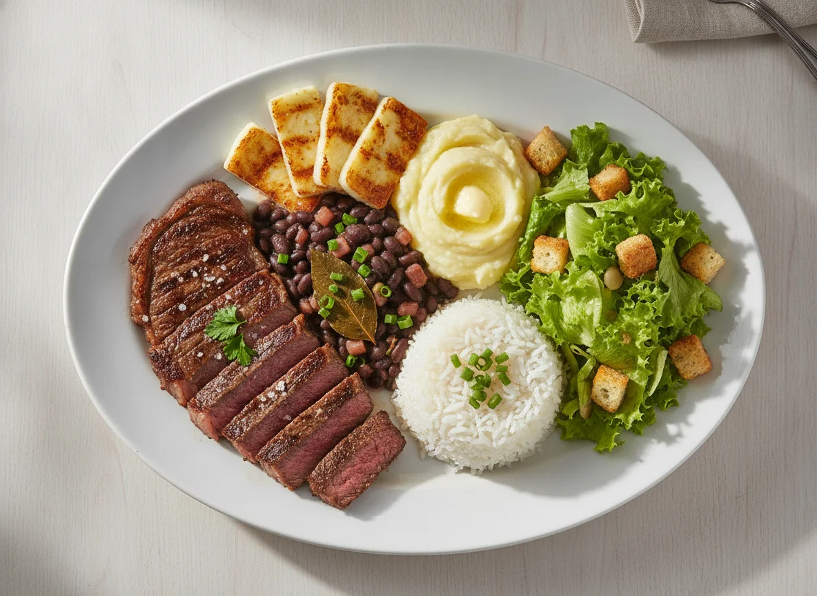 Prato Feito Brasileiro com Carne e Queijo Coalho photo