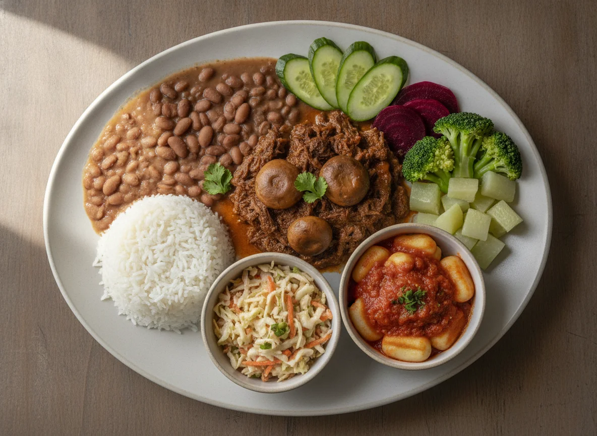 Prato Feito Brasileiro com Carne e Saladas photo
