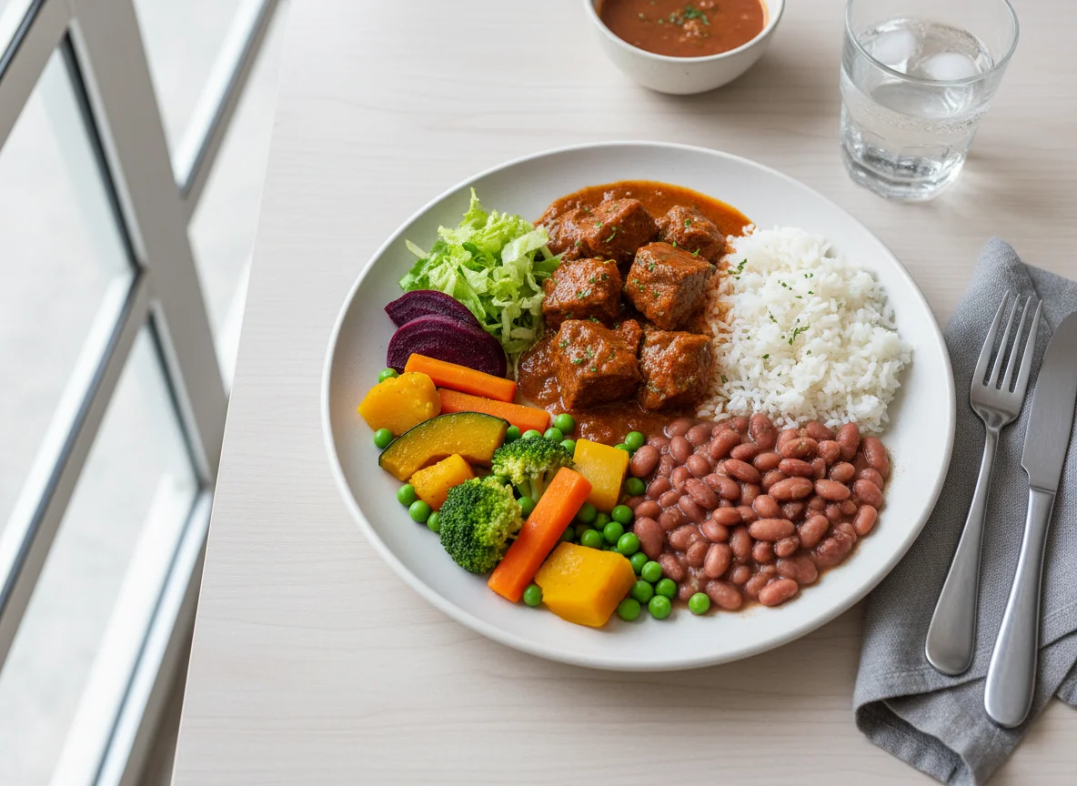 Prato feito brasileiro com carne e vegetais photo