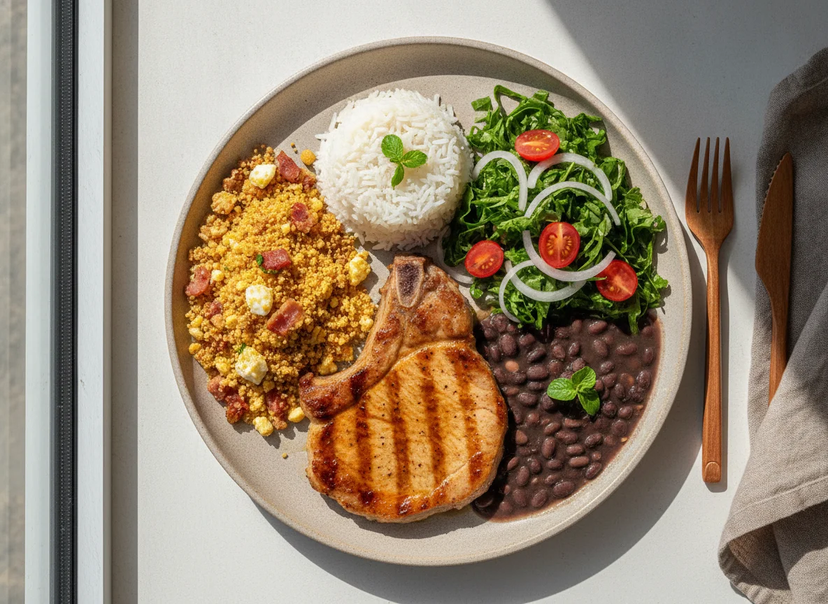 Prato Feito Brasileiro com Carne, Farofa e Salada photo
