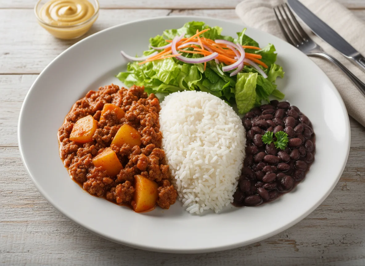 Prato feito brasileiro com carne moída photo