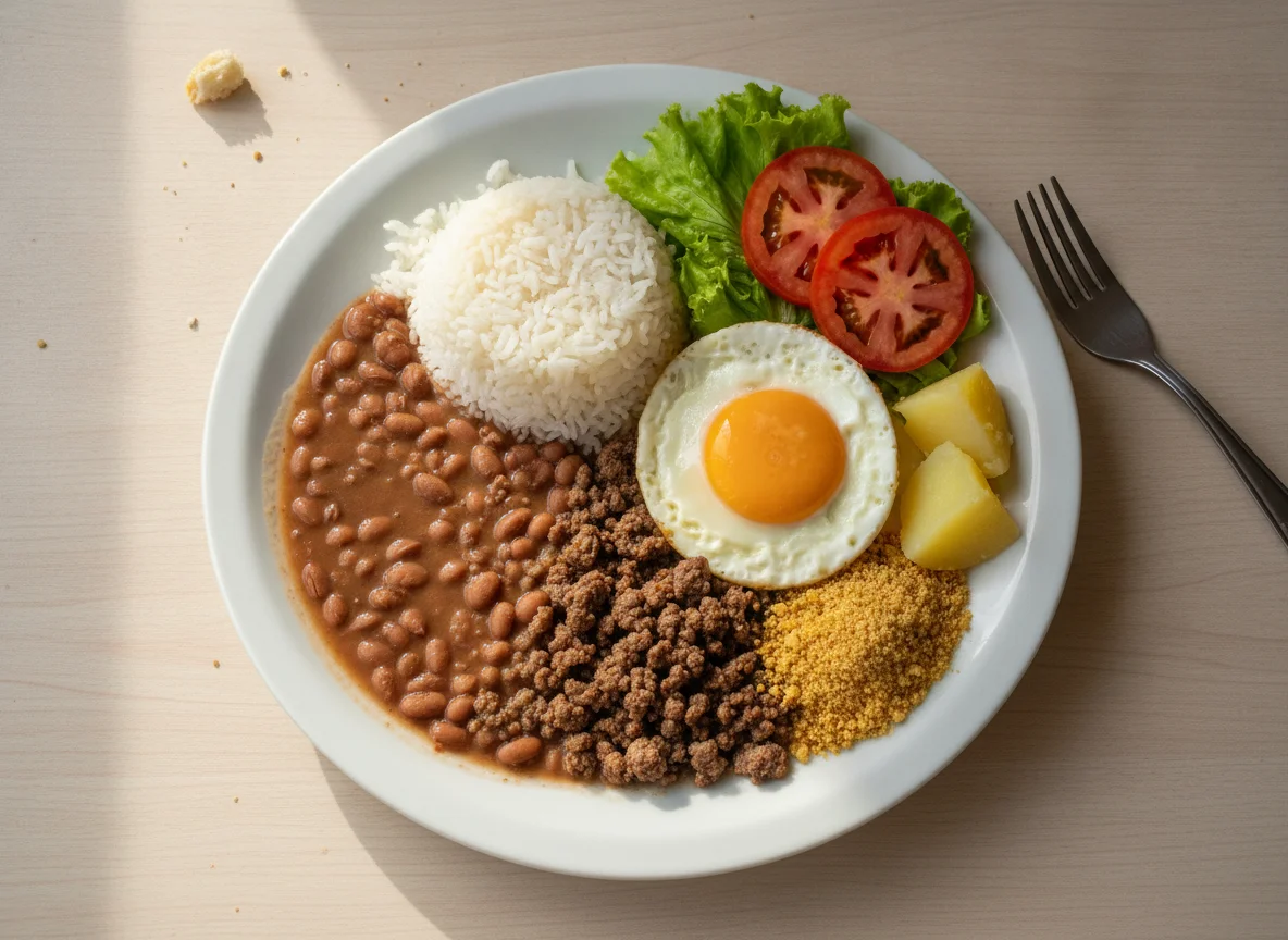 Prato Feito Brasileiro com Carne Moída e Ovo photo