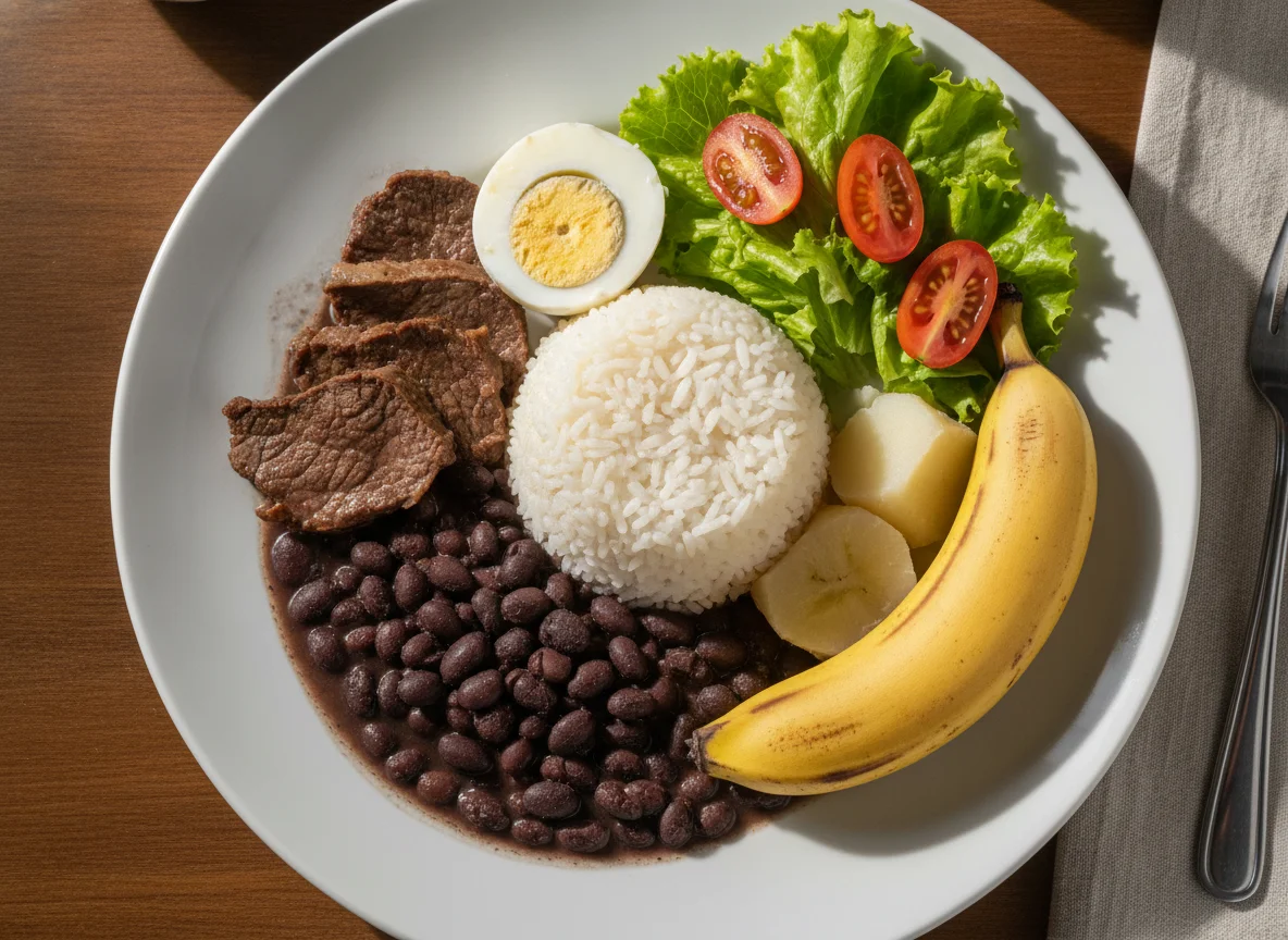 Prato Feito Brasileiro com Carne, Ovo e Banana photo