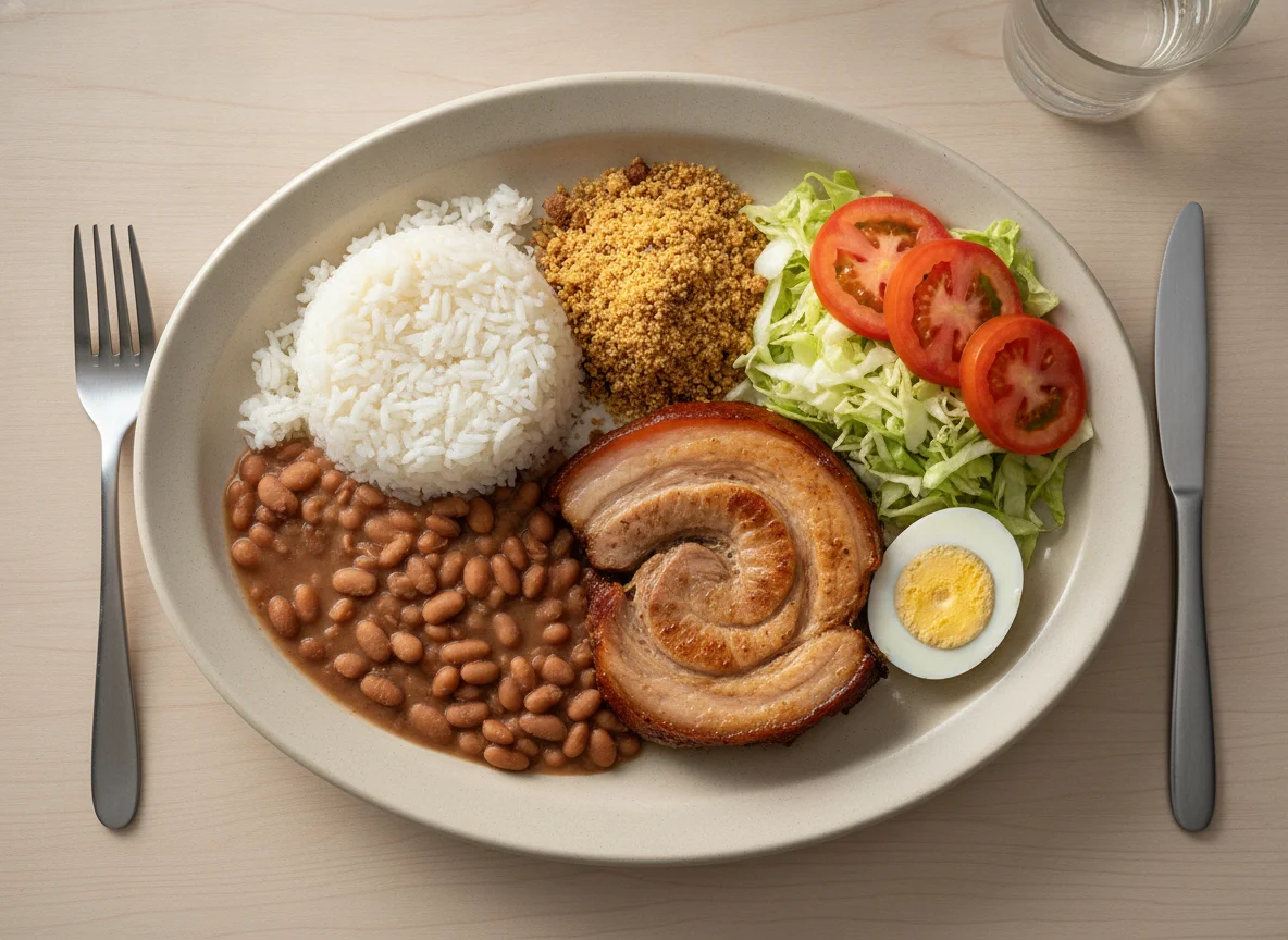 Prato Feito Brasileiro com Carne, Ovo e Farofa photo