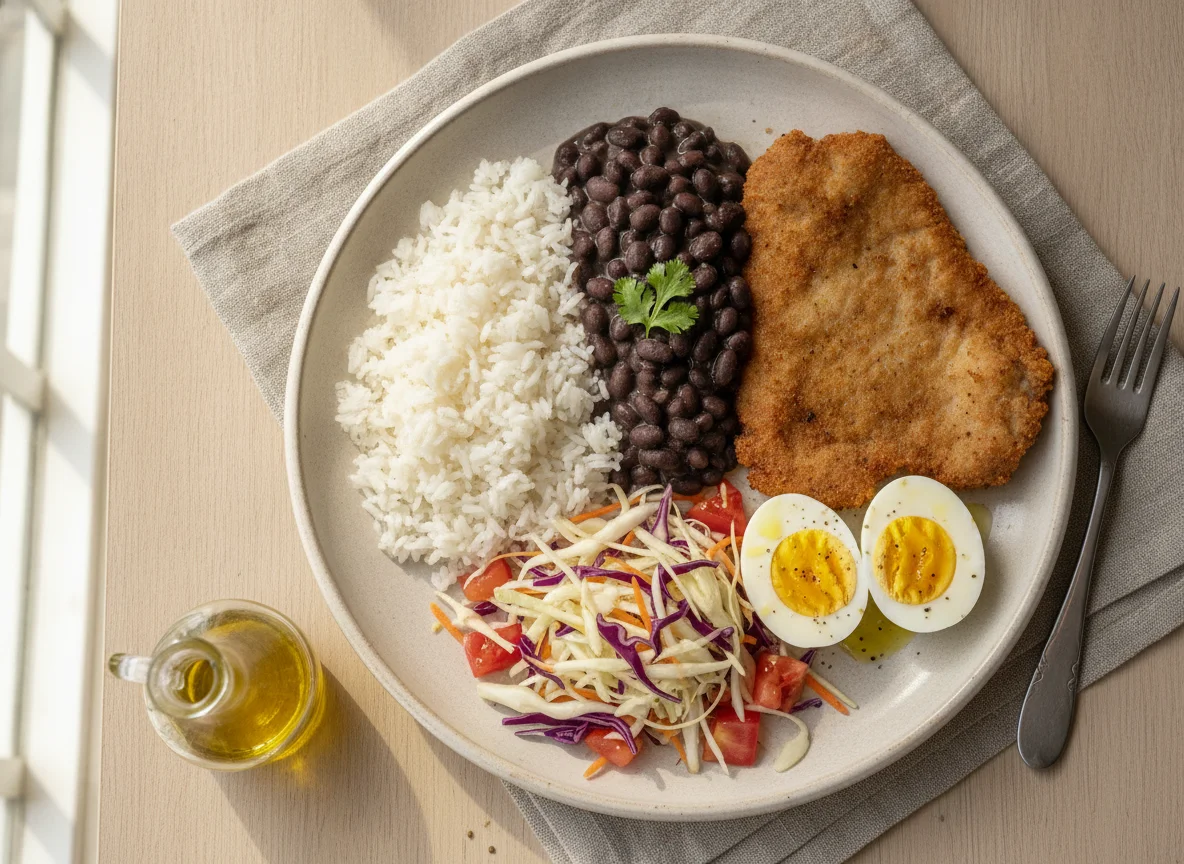 Prato Feito Brasileiro com Carne, Ovos e Salada photo