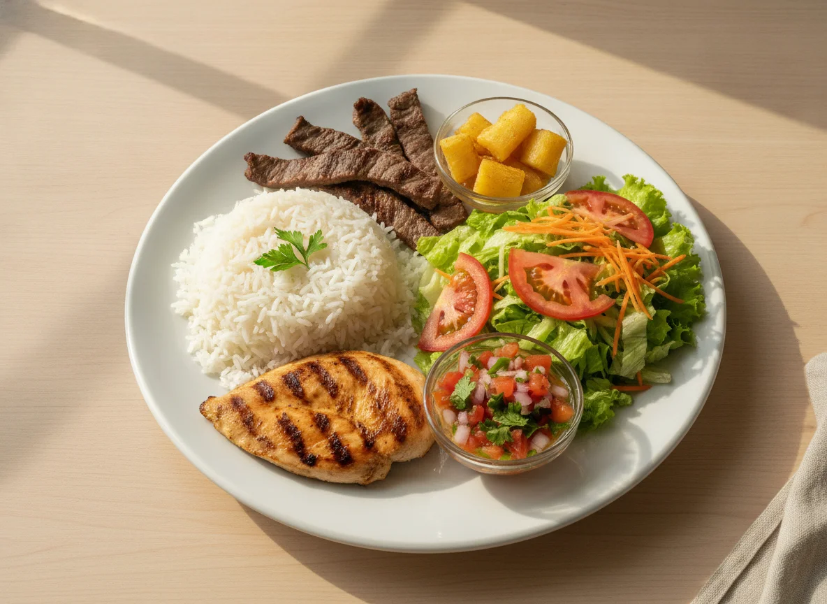 Prato Feito Brasileiro com Carnes e Salada photo