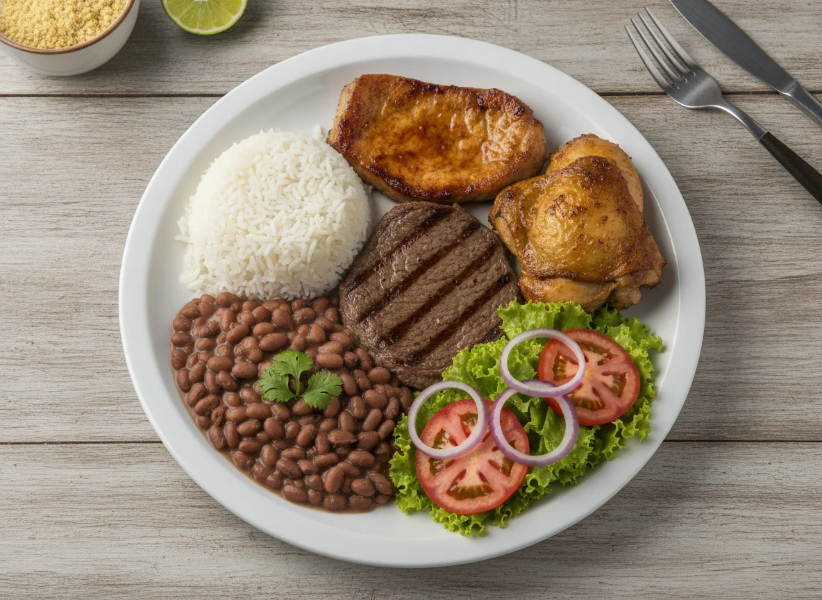 Prato Feito Brasileiro com Carnes Mistas e Salada photo