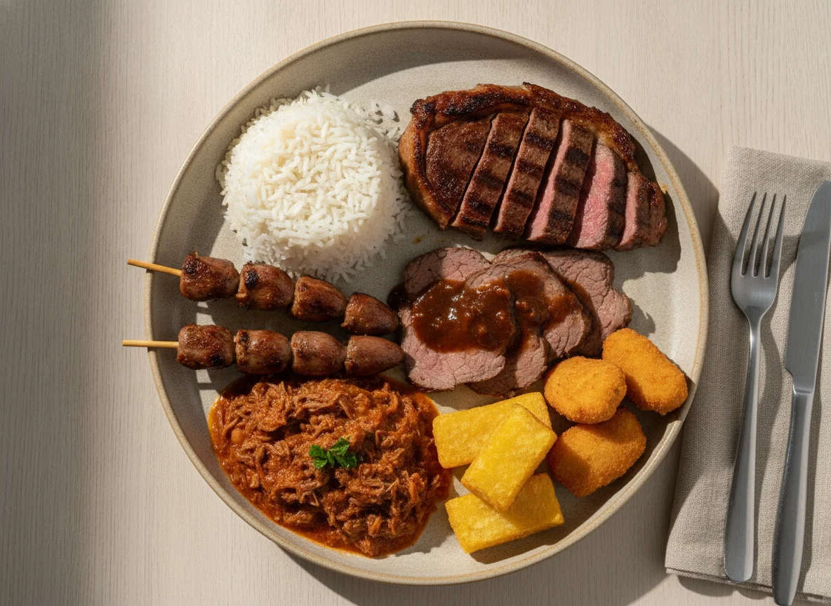 Prato Feito Brasileiro com Carnes Variadas e Acompanhamentos photo