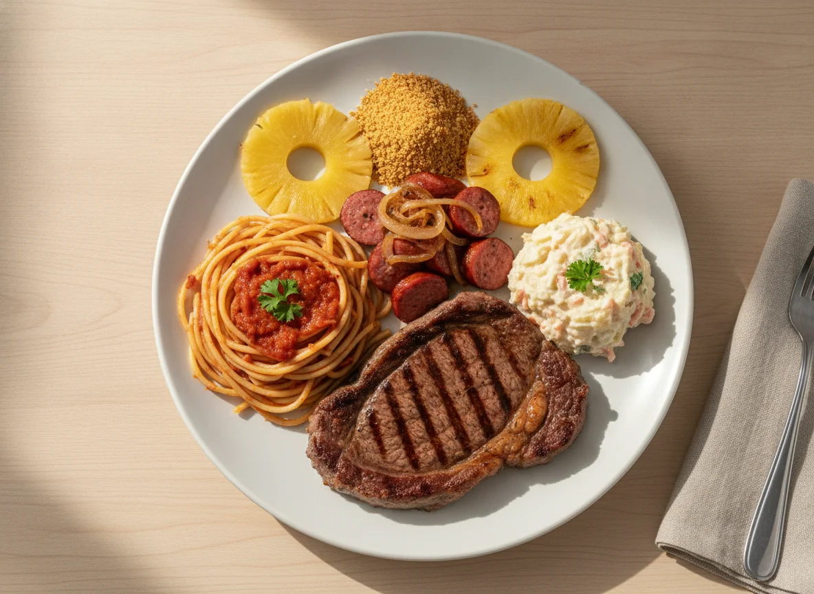 Prato Feito Brasileiro com Churrasco e Acompanhamentos photo