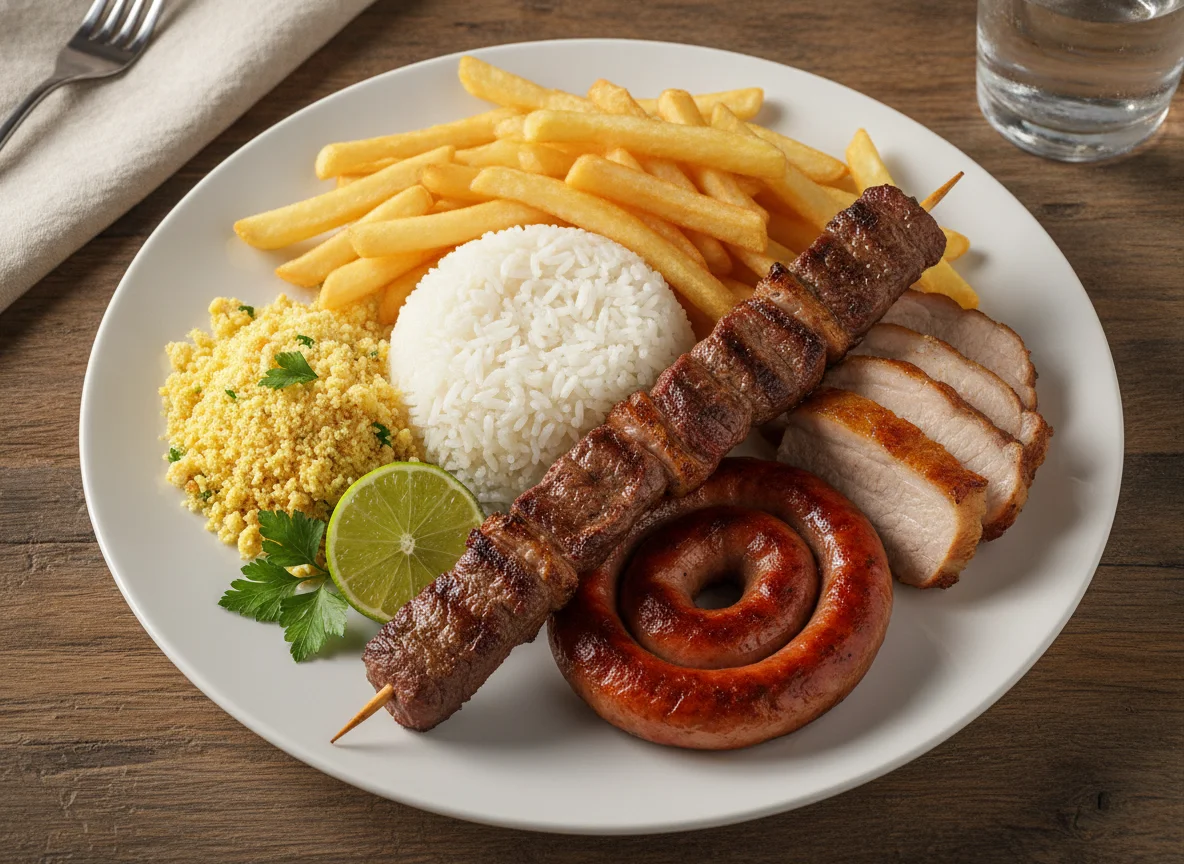 Prato Feito Brasileiro com Churrasco e Batata Frita photo