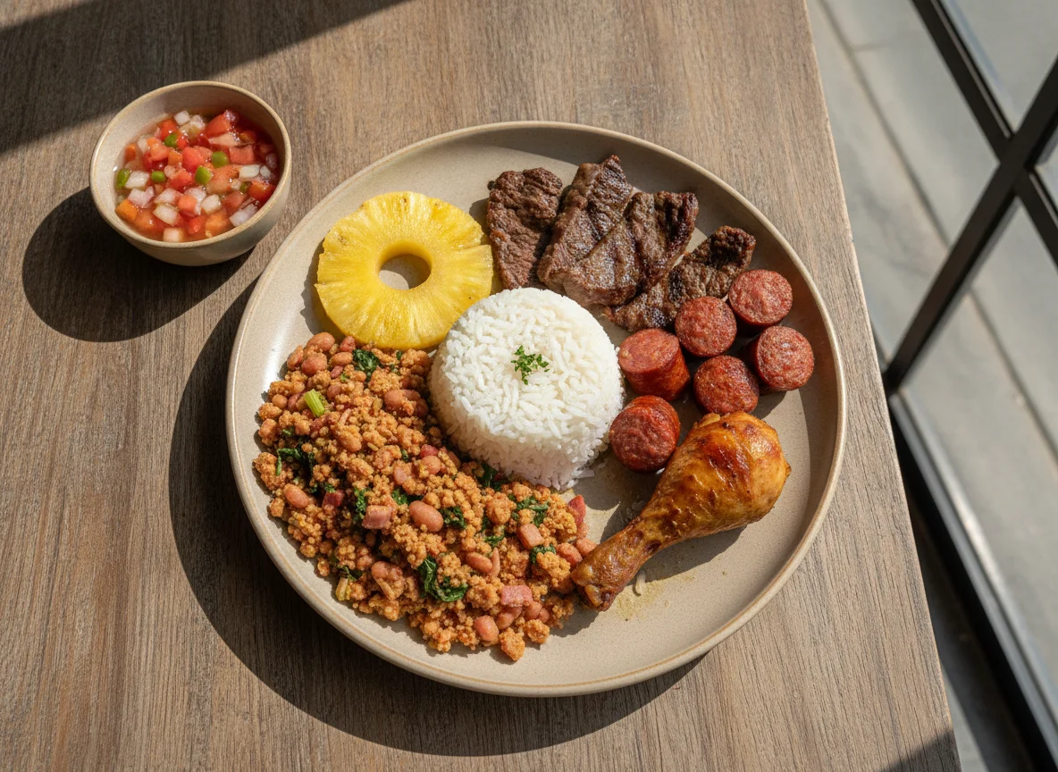 Prato Feito Brasileiro com Churrasco e Feijão Tropeiro photo
