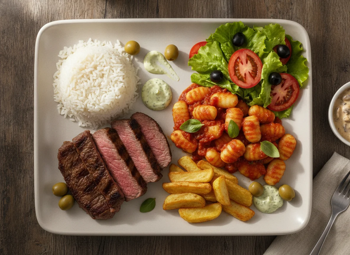 Prato Feito Brasileiro com Churrasco e Nhoque photo