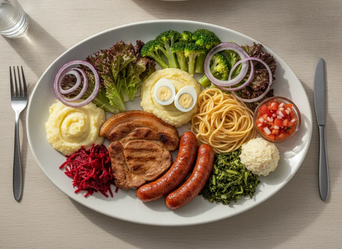 Prato Feito Brasileiro com Churrasco e Saladas photo