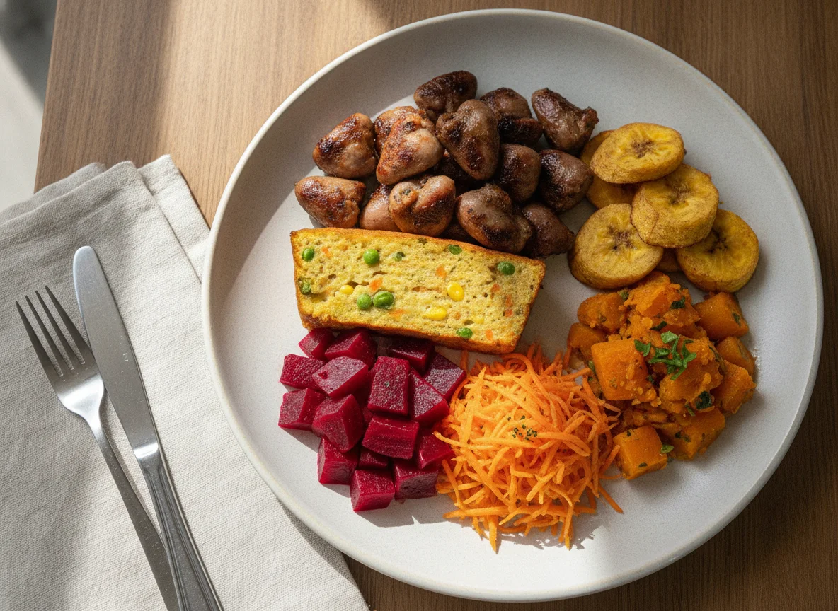 Prato Feito Brasileiro com Coração de Frango e Acompanhamentos photo