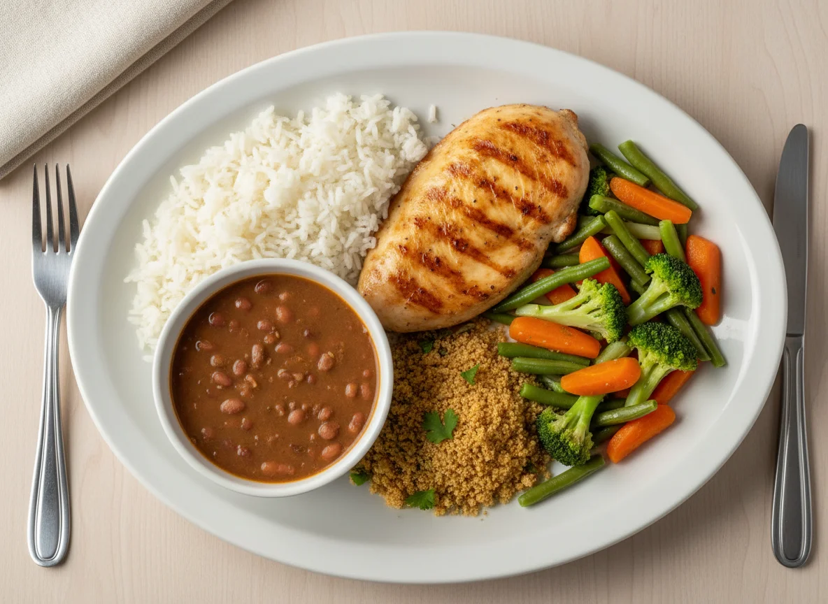 Prato Feito Brasileiro com Filé de Frango e Legumes photo