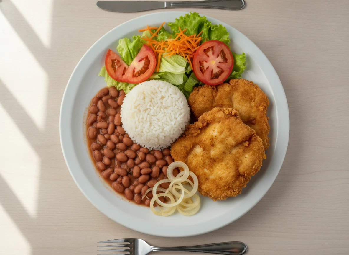 Prato feito brasileiro com filé de frango frito photo