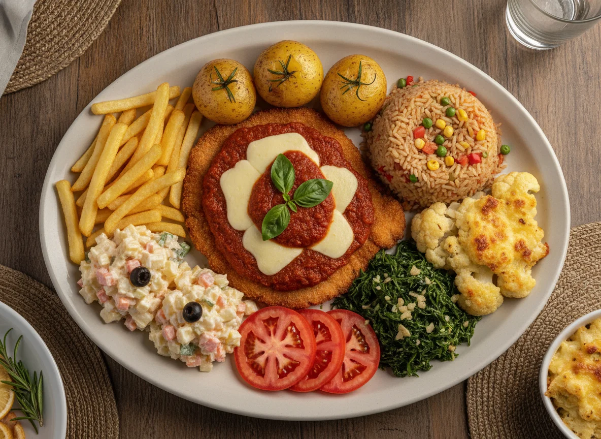 Prato Feito Brasileiro com Frango à Parmegiana e Acompanhamentos photo