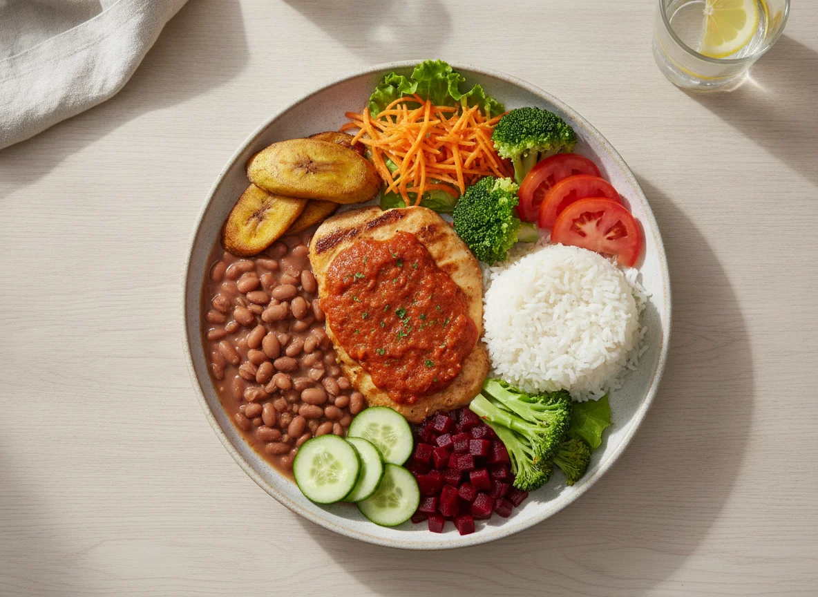 Prato Feito Brasileiro com Frango ao Molho e Salada photo