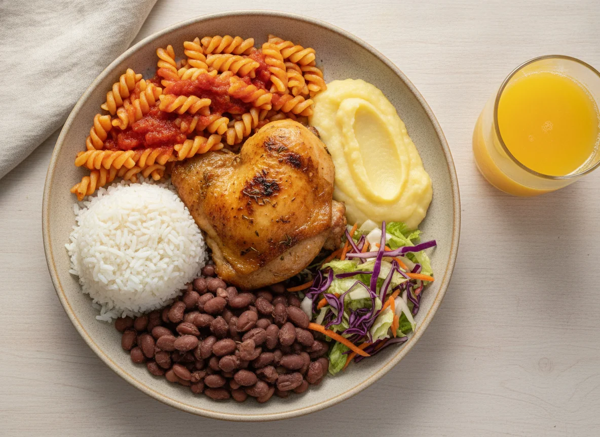 Prato Feito Brasileiro com Frango Assado e Acompanhamentos photo