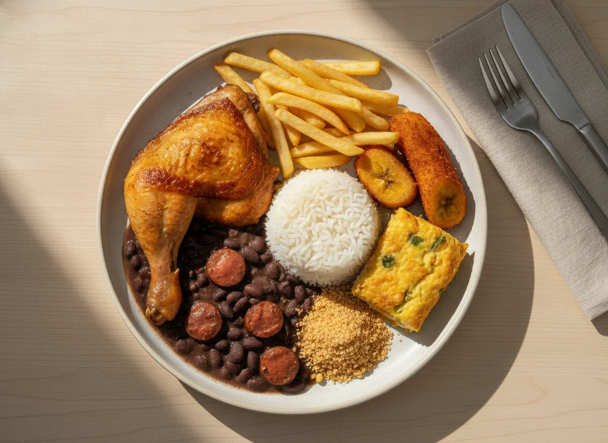 Prato Feito Brasileiro com Frango Assado e Feijoada photo