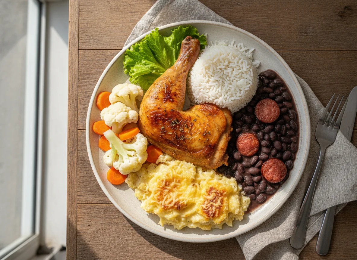 Prato Feito Brasileiro com Frango Assado e Vegetais photo