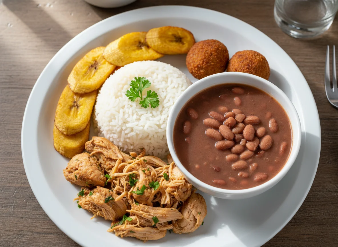 Prato feito brasileiro com frango e banana photo