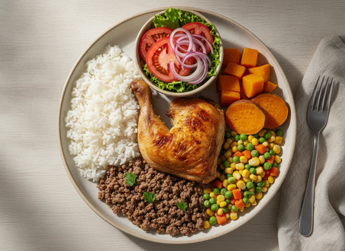 Prato Feito Brasileiro com Frango e Legumes photo