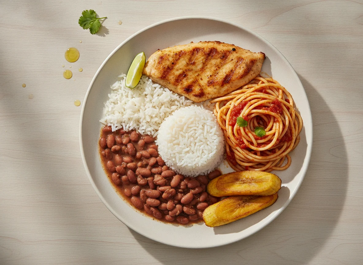 Prato Feito Brasileiro com Frango e Macarrão photo