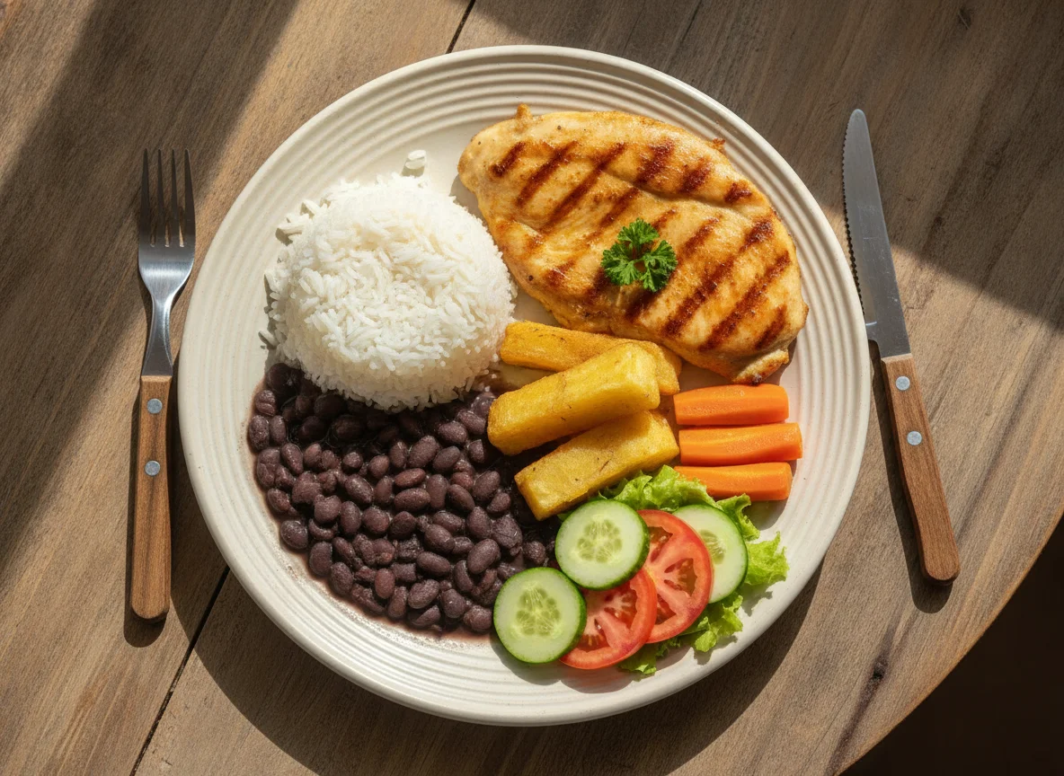 Prato Feito Brasileiro com Frango e Mandioca photo