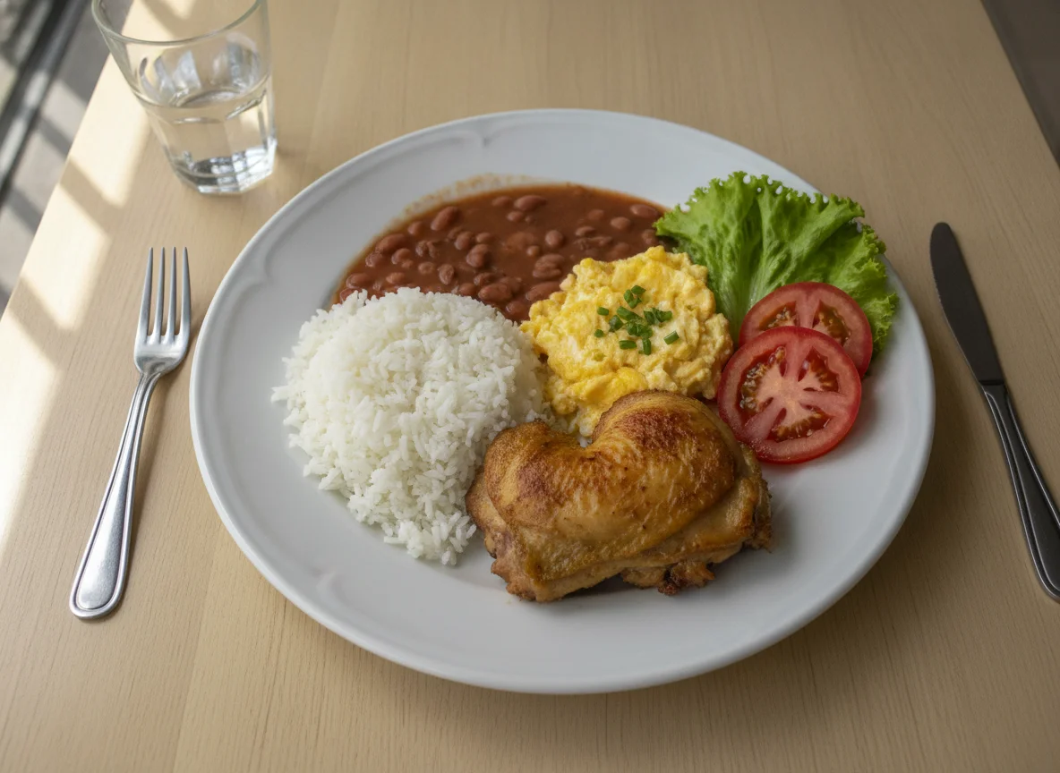 Prato Feito Brasileiro com Frango e Ovos photo