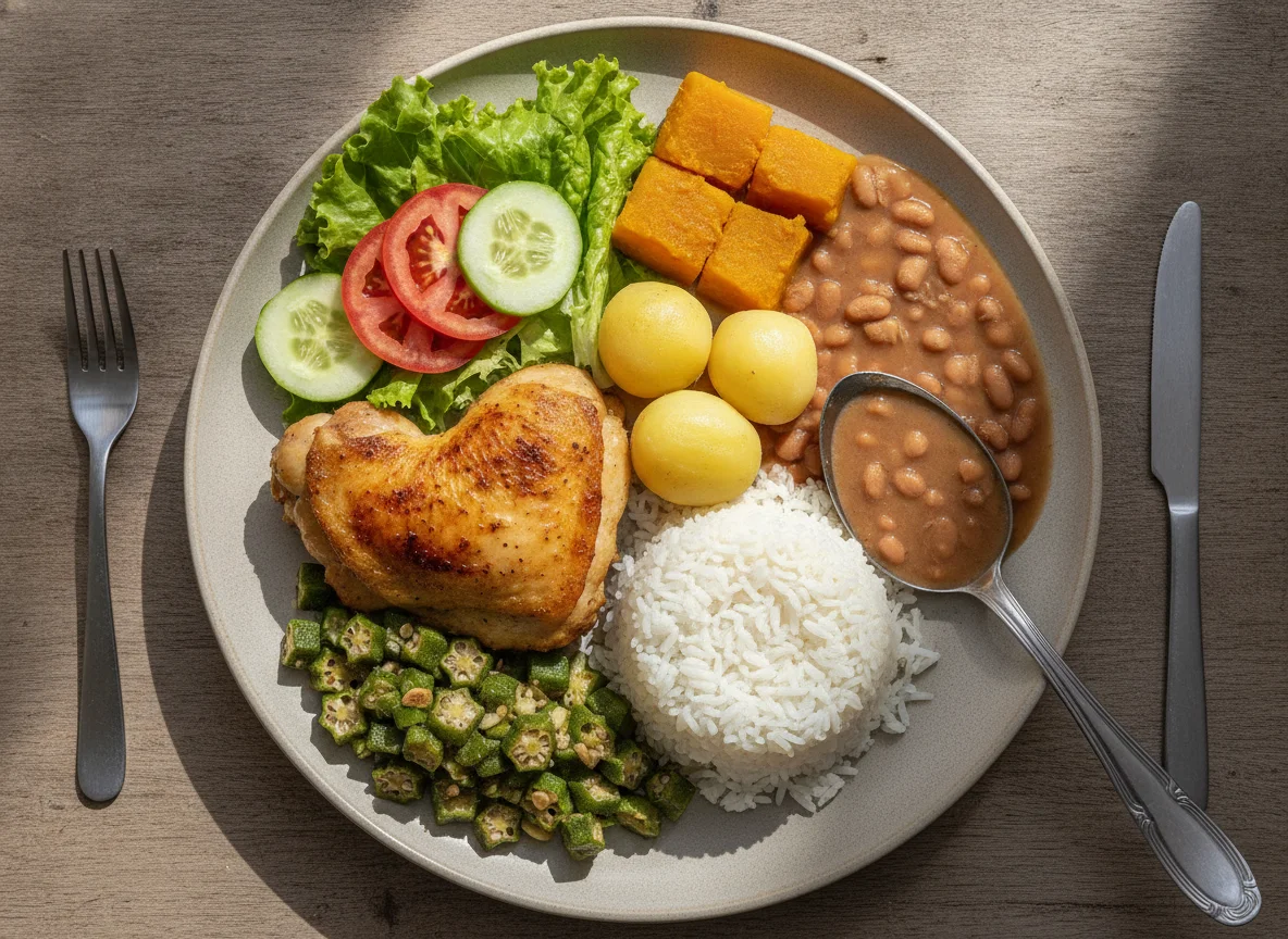 Prato Feito Brasileiro com Frango e Quiabo photo