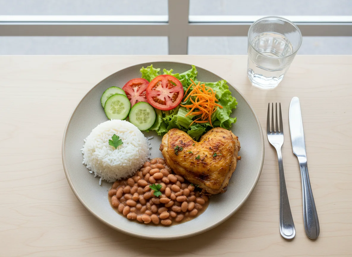 Prato feito brasileiro com frango e salada photo