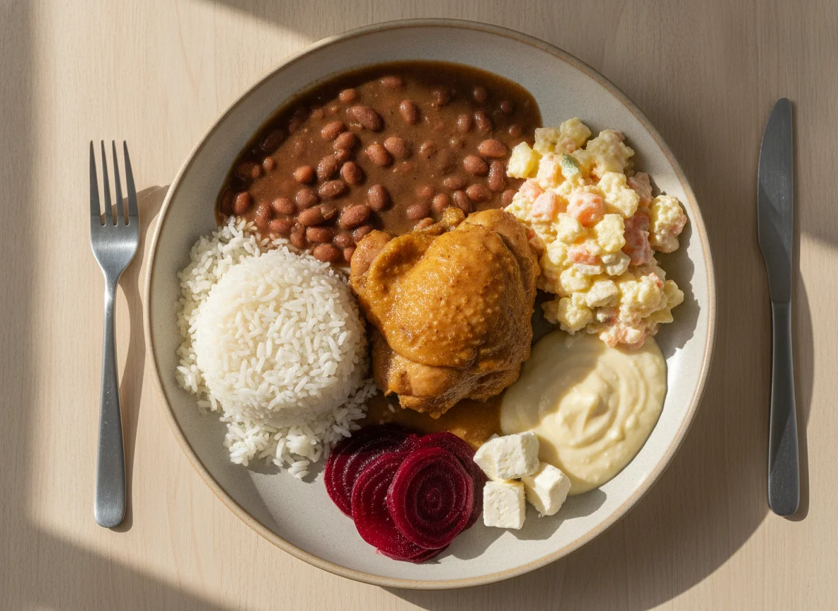 Prato Feito Brasileiro com Frango e Salada de Maionese photo