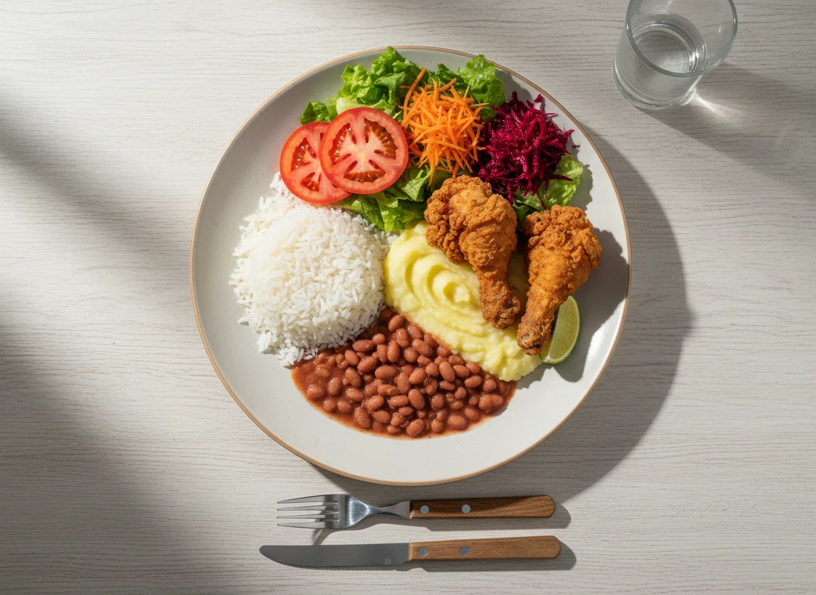 Prato feito brasileiro com frango frito photo