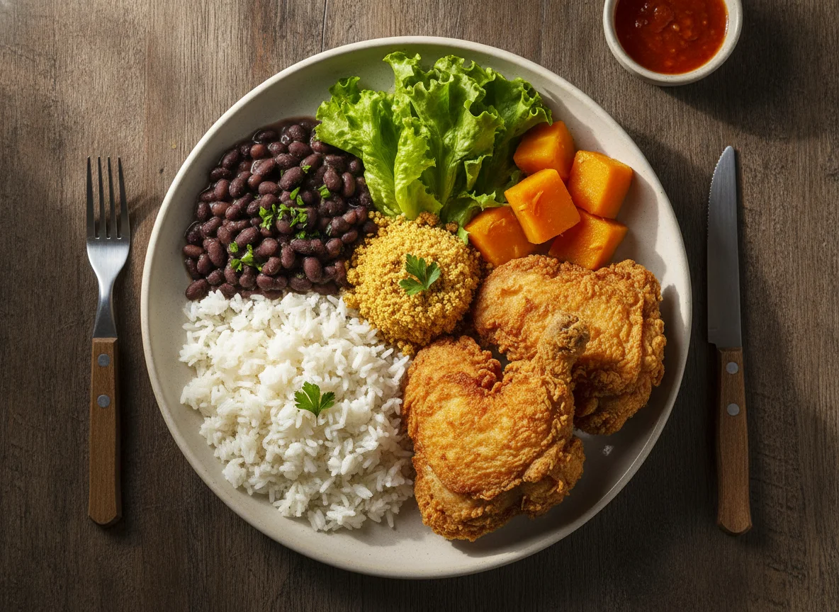Prato Feito Brasileiro com Frango Frito e Abóbora photo