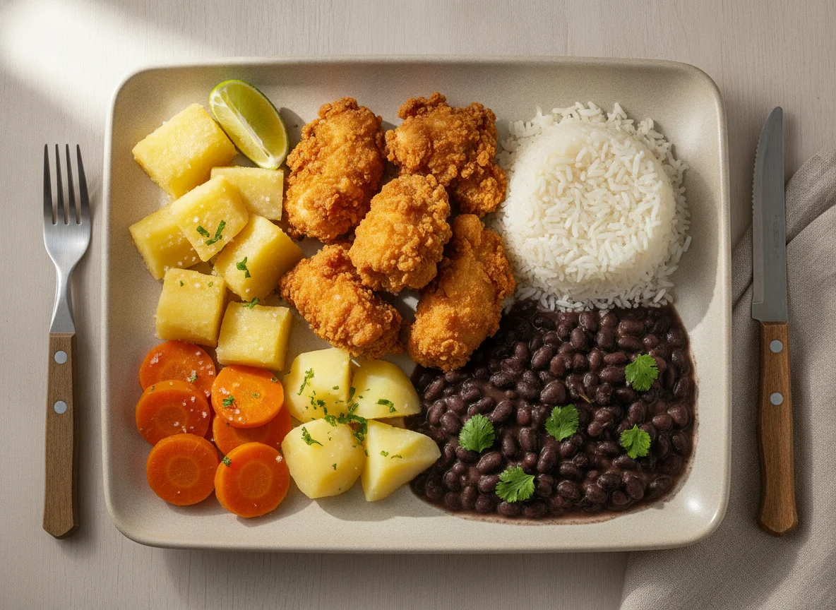 Prato Feito Brasileiro com Frango Frito e Mandioca photo
