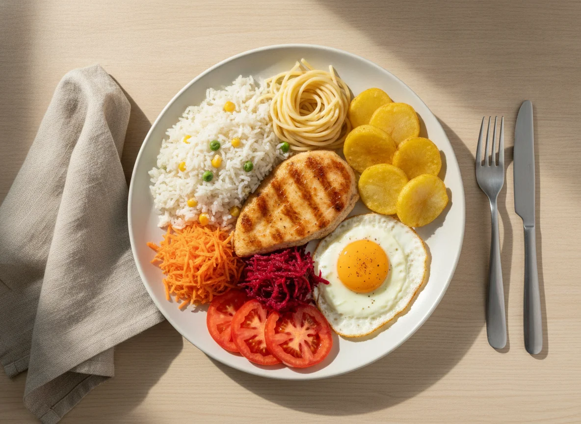 Prato Feito Brasileiro com Frango Grelhado e Acompanhamentos photo