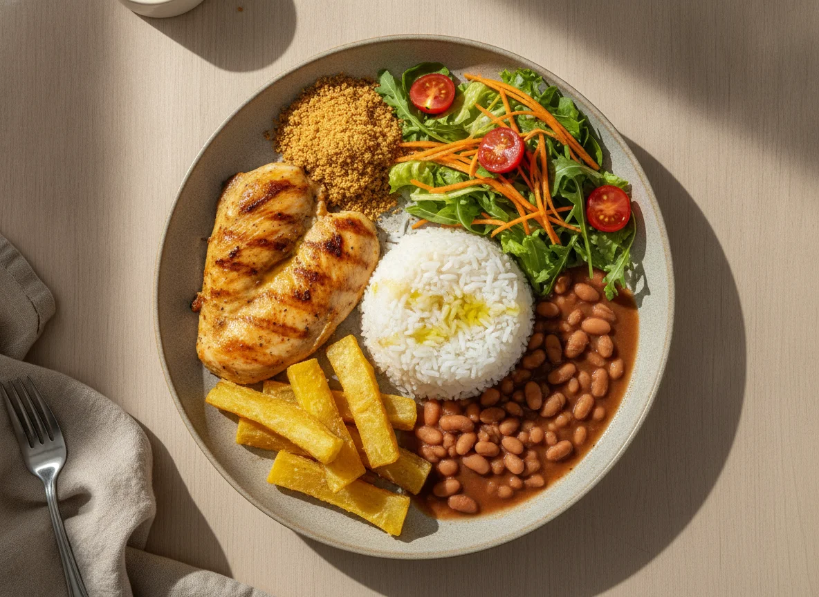 Prato Feito Brasileiro com Frango Grelhado e Mandioca photo