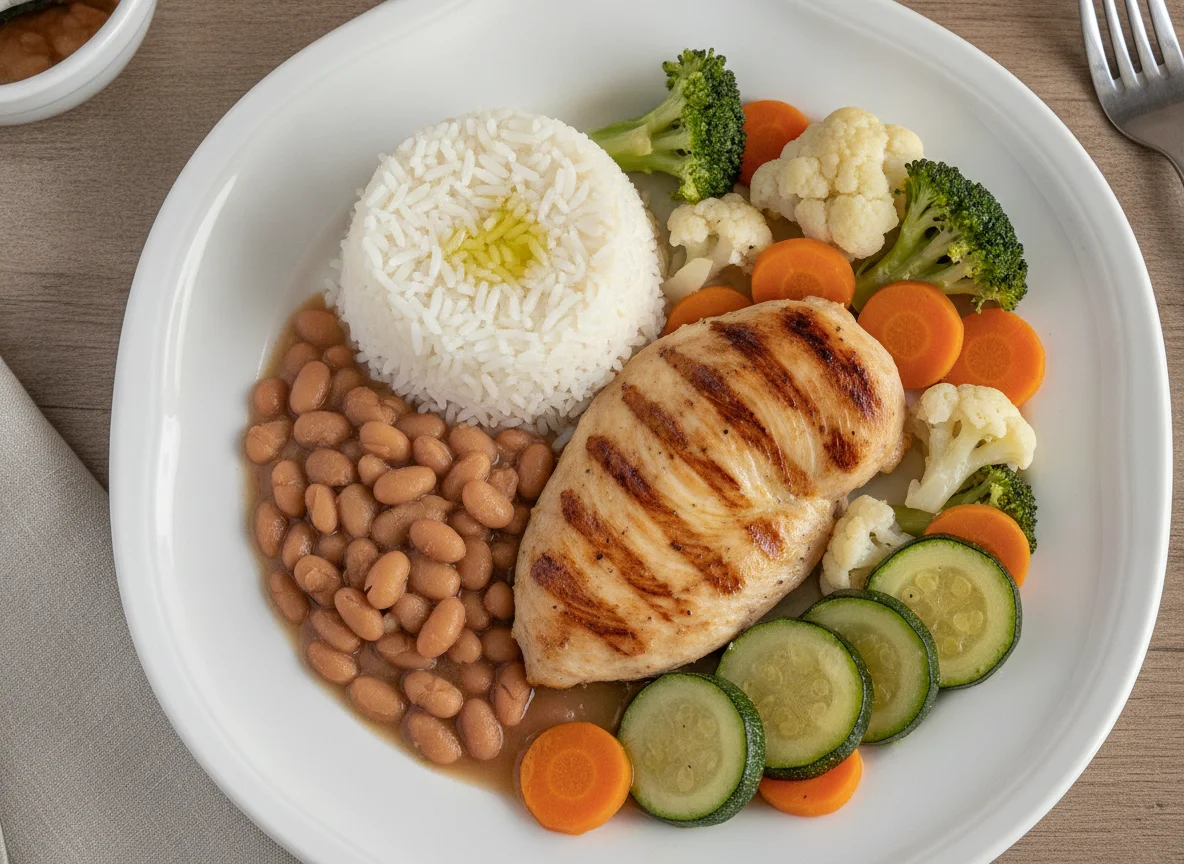Prato Feito Brasileiro com Frango Grelhado e Vegetais photo